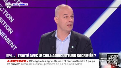 Arnaud Rousseau, président de la FNSEA, affirme qu'il n'aurait "pas voté" le traité de libre-échange avec le Chili