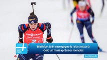 Biathlon: la France gagne le relais mixte à Oslo un mois après l'or mondial