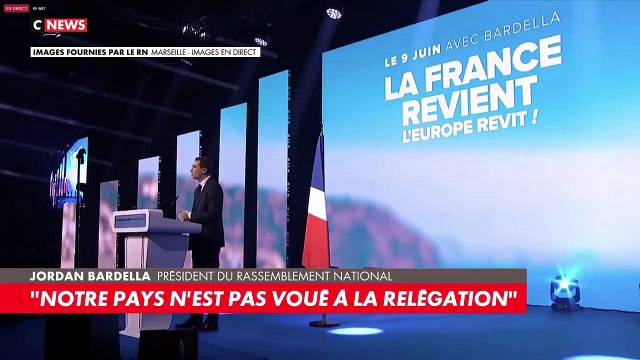 Jordan Bardella, s'exprime en direct depuis Marseille à l'occasion du lancement de la campagne des élections européennes