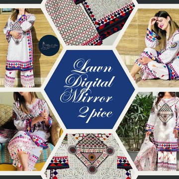 Restocked our Famous Digital 2pcs Lawn Digital Mirror 2pcs Sizes : Medium & Large Stuff : Lawn 90/70 Design : Mirror work Shirt size Length : 37 Chest : Medium (22) Large (23) Armhole : medium (9) large (10) Bazo : 20 Plazz