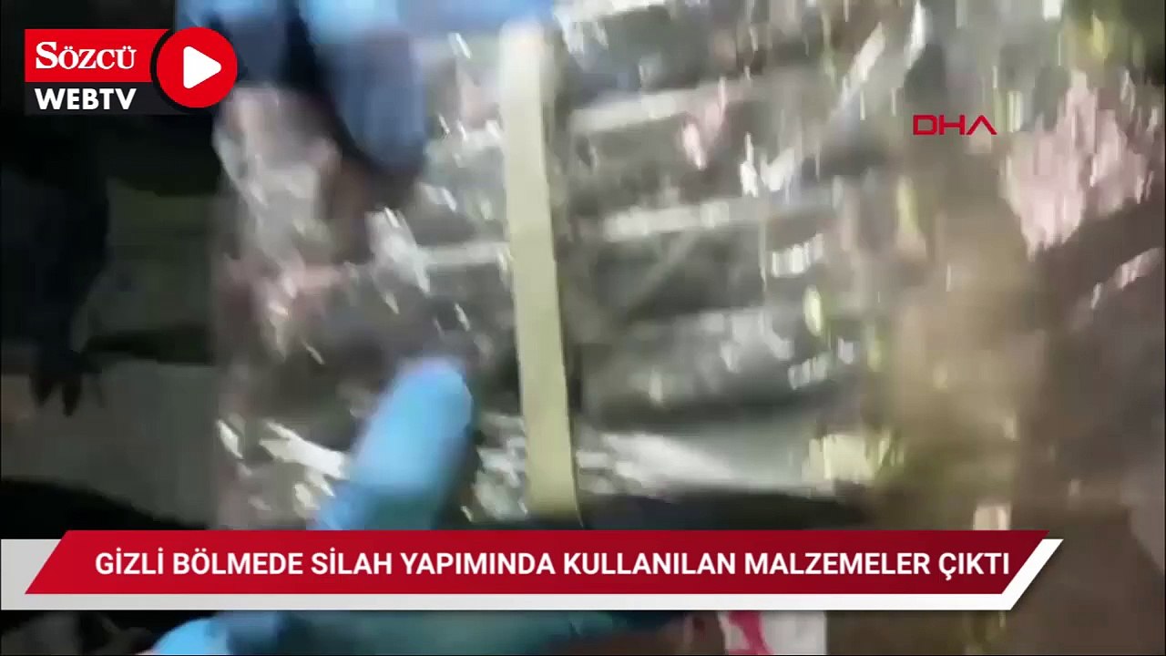 Balyoz ile kırılan duvarın içerisindeki gizli bölmede silah yapımında kullanılan malzemeler ele geçirildi