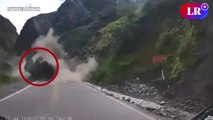 Dashcam captures terrifying moment landslide smashes truck in Peru