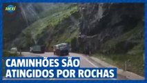 Deslizamento de rochas atinge caminhões em estrada no Peru