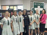 The Duchess of York Sarah Ferguson chats with St John Bosco College students