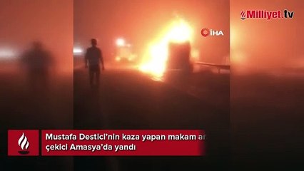 Mustafa Destici’nin makam aracını taşıyan çekici yandı