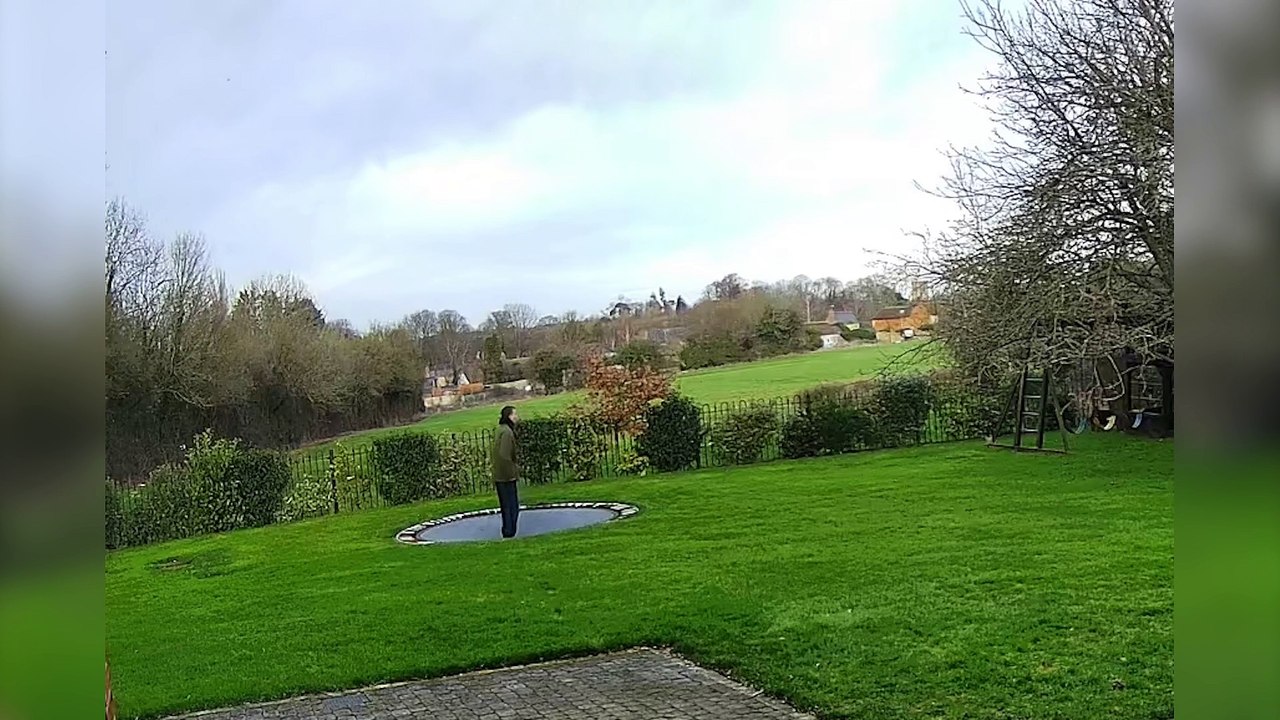 Man goes straight through trampoline into pool of water