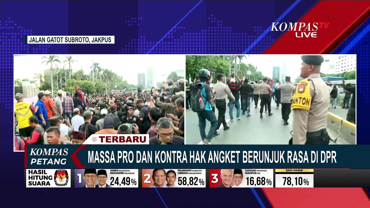 Ketegangan Antara Massa yang Dukung serta Tolak Hak Angket Soal Kecurangan Pemilu di Depan DPR RI