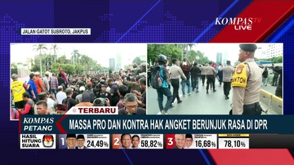 Ketegangan Antara Massa yang Dukung serta Tolak Hak Angket Soal Kecurangan Pemilu di Depan DPR RI