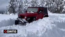 Video shows vehicle attempting to clear driveway after snow blizzard hits southern Oregon