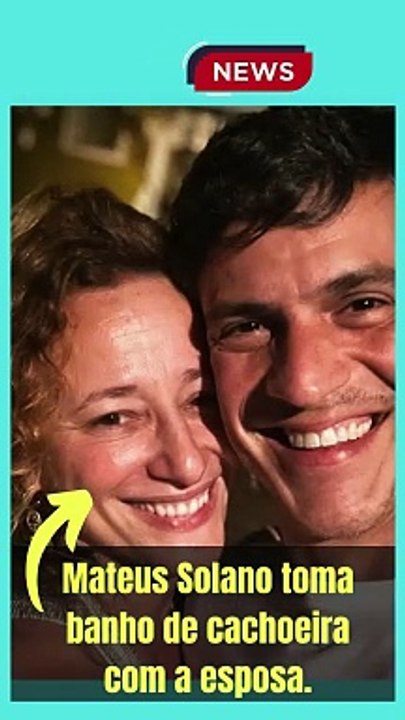 Mateus Solano toma banho de cachoeira com a esposa.