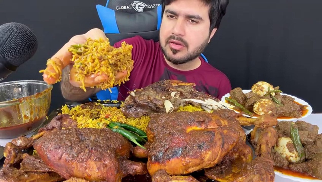 ASMR; Eating Spicy Mutton Chops Biryani+Spicy Two Whole Chicken+Spicy Mutton & Eggs Curry Mukbang