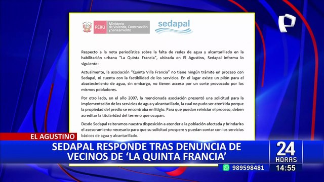 El Agustino: Sedapal se pronuncia ante la falta de redes de alcantarillado en La Quinta Francia