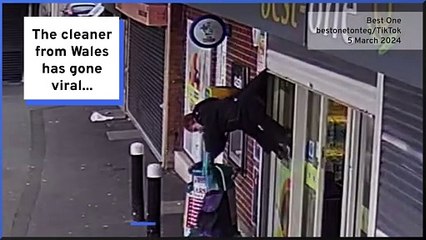 Watch the moment a woman is airlifted by a shop shutter
