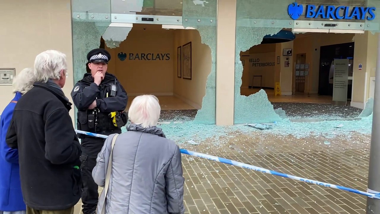Barclays bank vandalised in Peterborough city centre