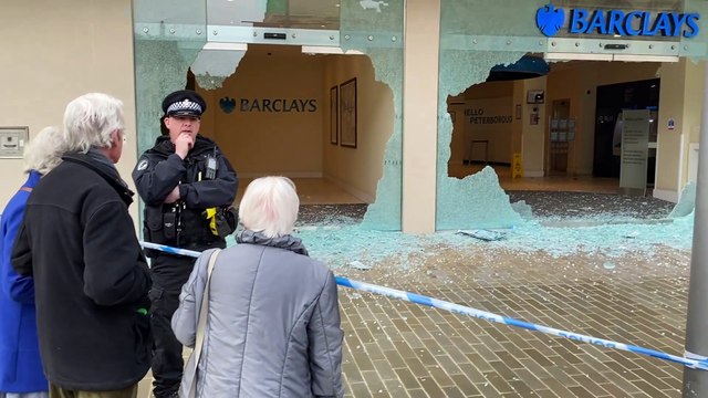 Barclays bank vandalised in Peterborough city centre