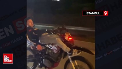 Pendik'te yatarak motosiklet kullandı