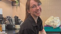 Starbucks employee swinging coffee grounds over her shoulder fails hard *Hilarious*