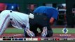 Danger of Baseball _ Texas Rangers Josh Smith Takes Pitch to Face and Exits Game vs Orioles