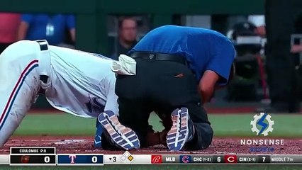 Danger of Baseball _ Texas Rangers Josh Smith Takes Pitch to Face and Exits Game vs Orioles