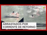 Vídeo mostra salvamento de casal arrastado por corrente de retorno no litoral de SP