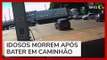 Casal de idosos arranca com carro, bate em caminhão e morre em posto em São Paulo