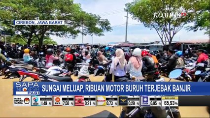 Sungai Cisanggarung di Cirebon Meluap, Ribuan Motor Buruh yang Sedang Parkir Terjebak Banjir!