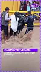 Maestros y estudiantes desafiaron la corriente para llegar a su colegio