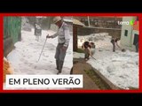 Temporal com granizo deixa ruas cobertas de gelo em Caxias do Sul (RS)