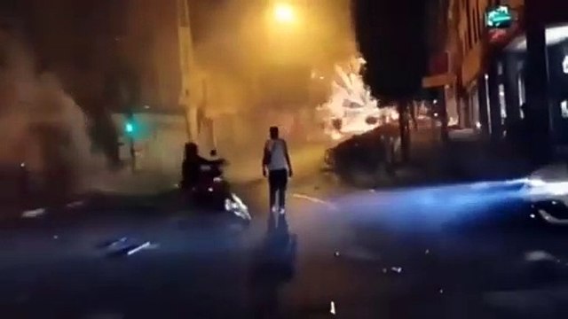 Dude dodges chainsaw being dragged by a motorcycle