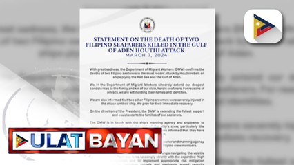 Dalawang Pilipinong seafarers, patay sa pag-atake ng Houthi rebels sa Gulf of Eden