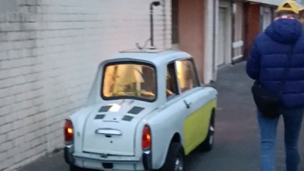 Aquarium car with a live person sitting inside roaming in Netherlands