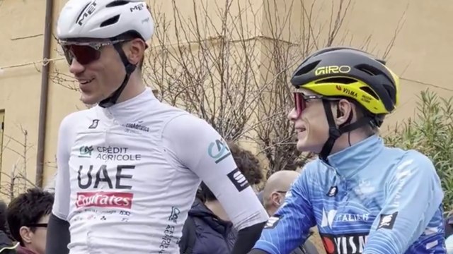 Tirreno-Adriatico 2024 - Jonas Vingegaard blague avec Juan Ayuso au départ de la 6e étape : Je vais attaquer dès le km 1 !