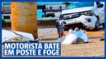 Motorista foge ao bater carro em poste em BH