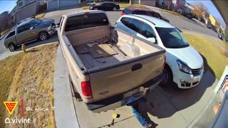 Truck Rolls Away With Mechanic Underneath Caught On Vivint Camera | Doorbell Camera Video