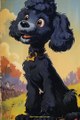Tex Avery's illustration depicting a black toy poodle,Midjourney prompts