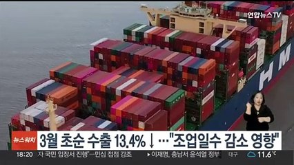 3월 초순 수출 13.4%↓…"조업일수 감소 영향"