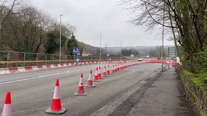 Roundabout in use along the A629 works