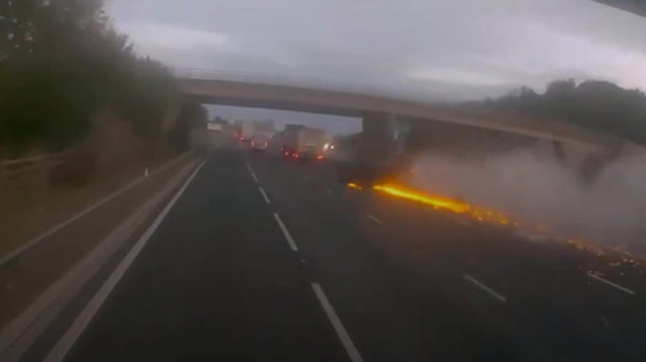 Moment drink driver causes fiery motorway crash captured in shocking dashcam footage