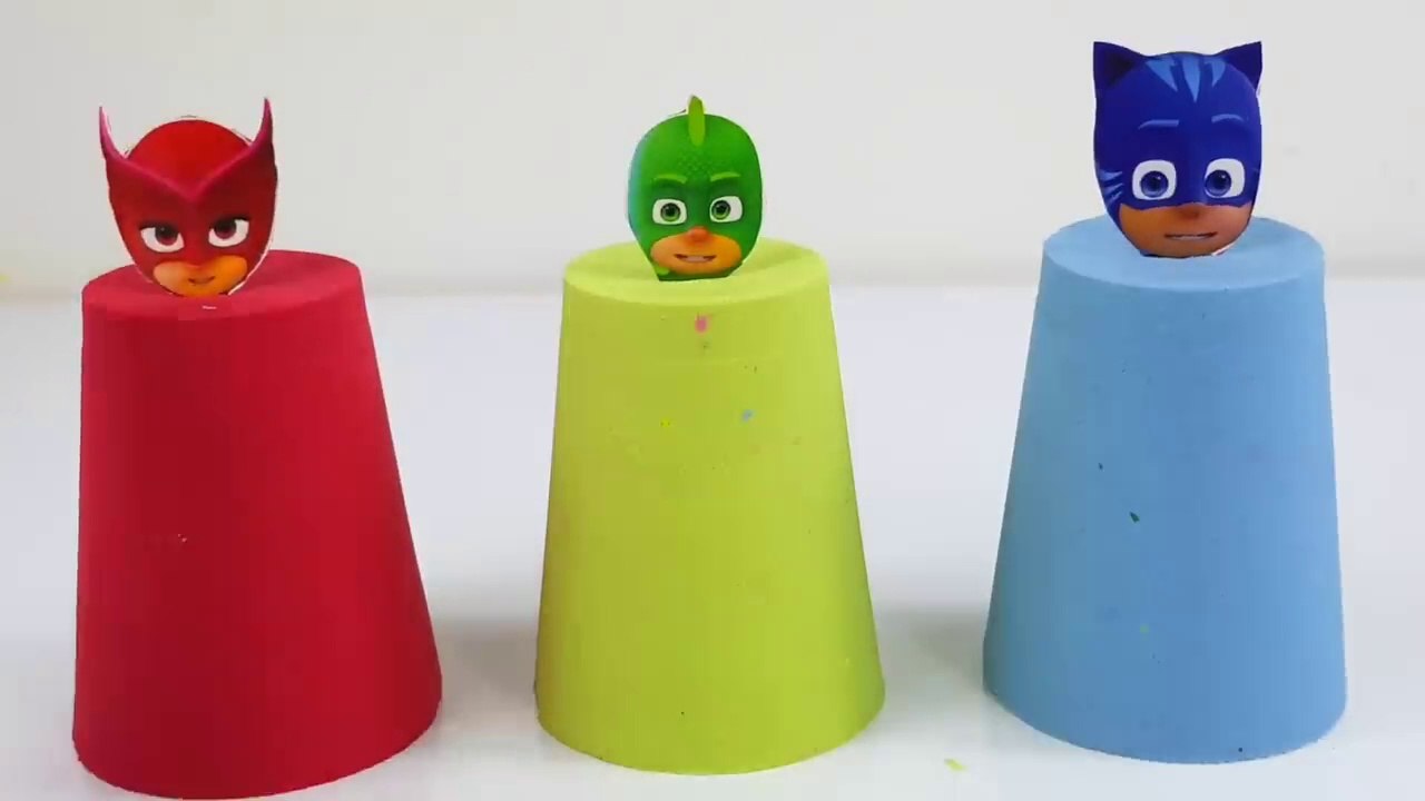 Pj Masks Toys With Kinetic Sand and Finger Paint Learn Colors Song Kids