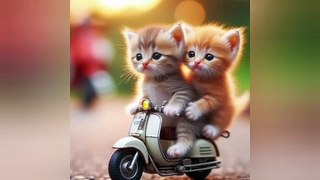 A kitten is riding a motorcycle