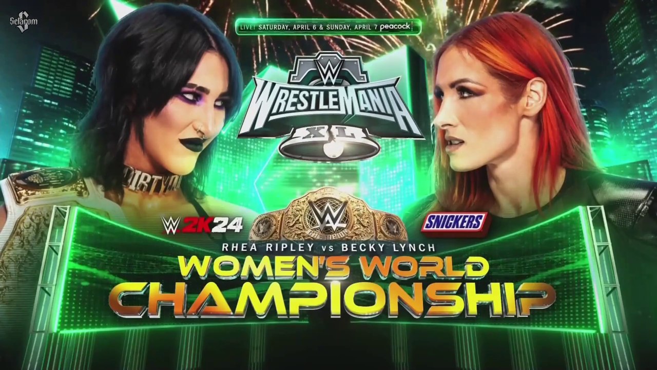 WWE Wrestlemania XL - Rhea Ripley vs Becky Lynch Official Match Card ...