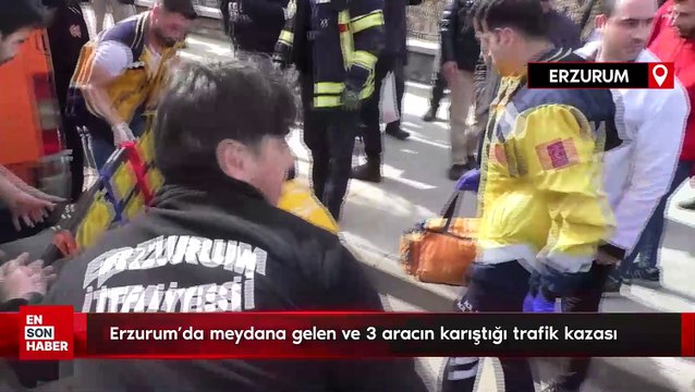 Erzurum’da meydana gelen ve 3 aracın karıştığı trafik kazası