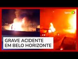 Caminhão-tanque tomba, explode e causa incêndio em casas e carros em BH; motorista morreu