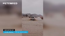 Powerful flooding in the desert in Hail, Saudi Arabia.
