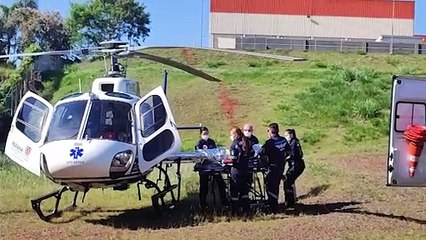 Com apoio do aeromédico, homem é encaminhado em estado grave para Cascavel após acidente em Ubiratã