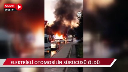 Ağaca çarpıp yanan elektrikli otomobilin sürücüsü öldü