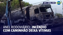 Caminhão tomba no Anel Rodoviário, causa incêndio e deixa vítimas