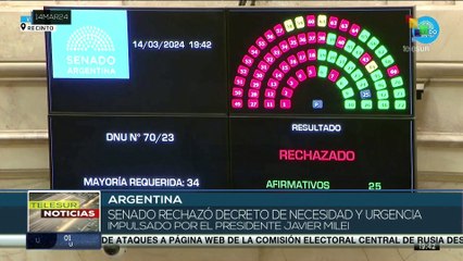 Télécharger la video: Senadores argentinos votaron en contra el decreto propuesto por el presidente Javier Milei.