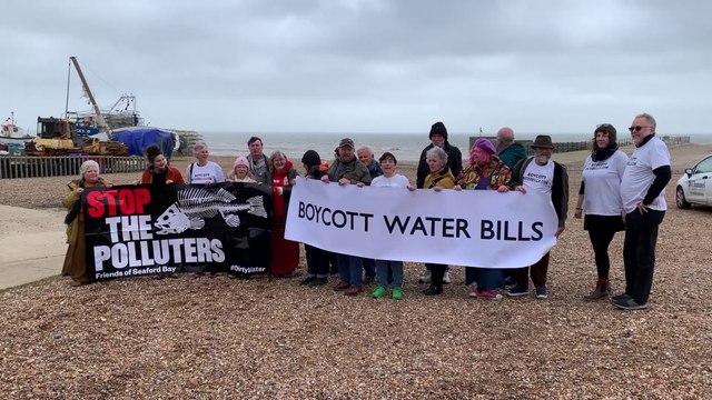 Water bill boycotters in Hastings, East Sussex, on March 15 2024