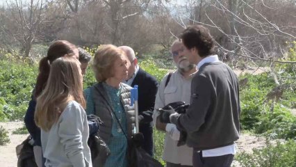 La reina Sofía se ha sumado este viernes a un grupo de voluntarios para recoger basura en la orilla de un tramo del madrileño río Manzanares